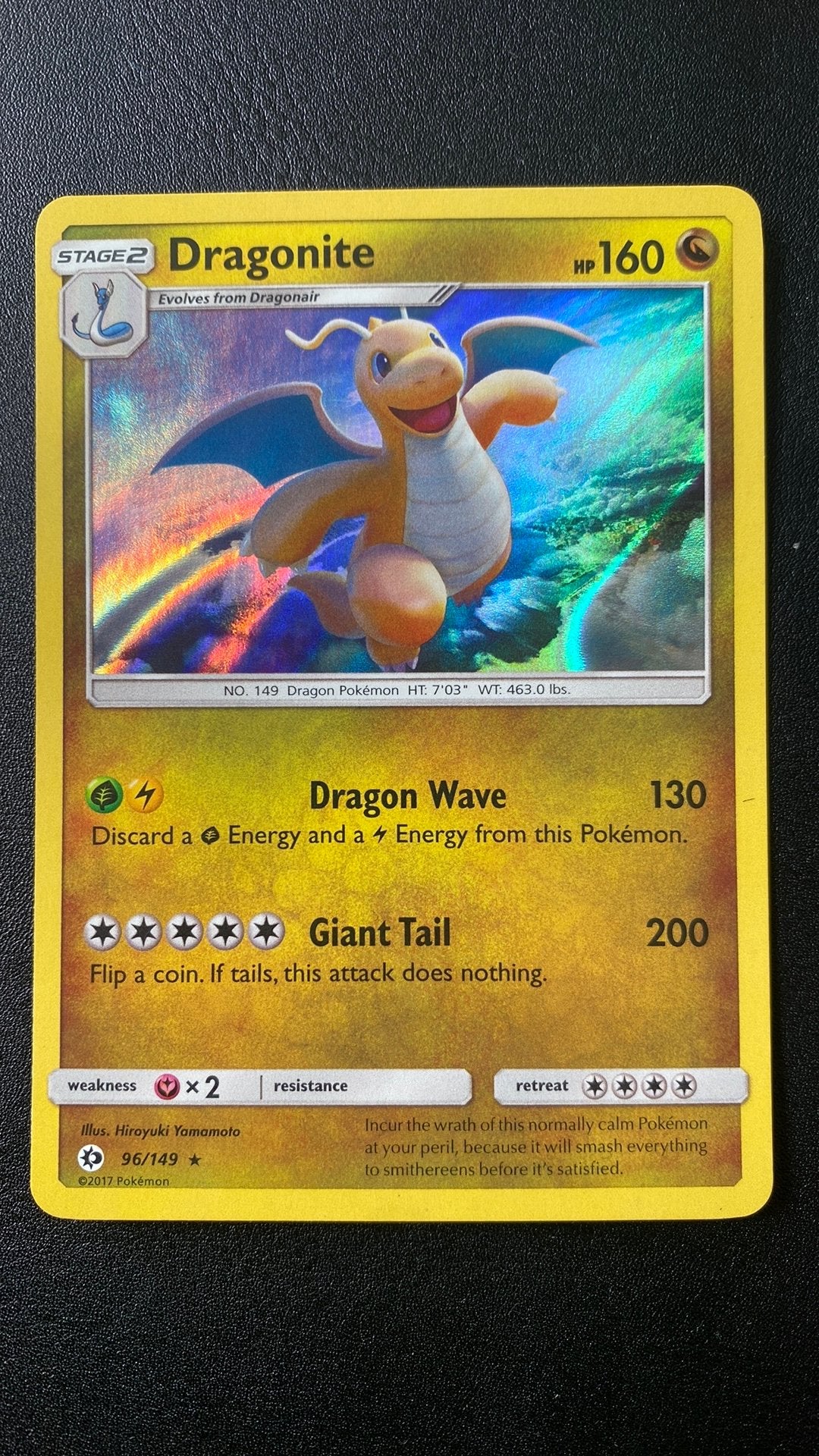 Pokemon dragonite sun moon 96/149 holo, Ophalen of Verzenden, Gebruikt, Losse kaart