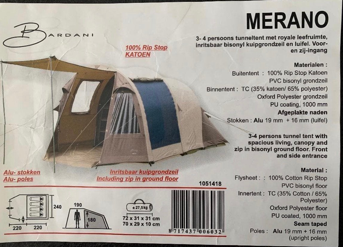 Bardani Merano AL, Caravans en Kamperen, Ophalen, Gebruikt, Tot en met 4