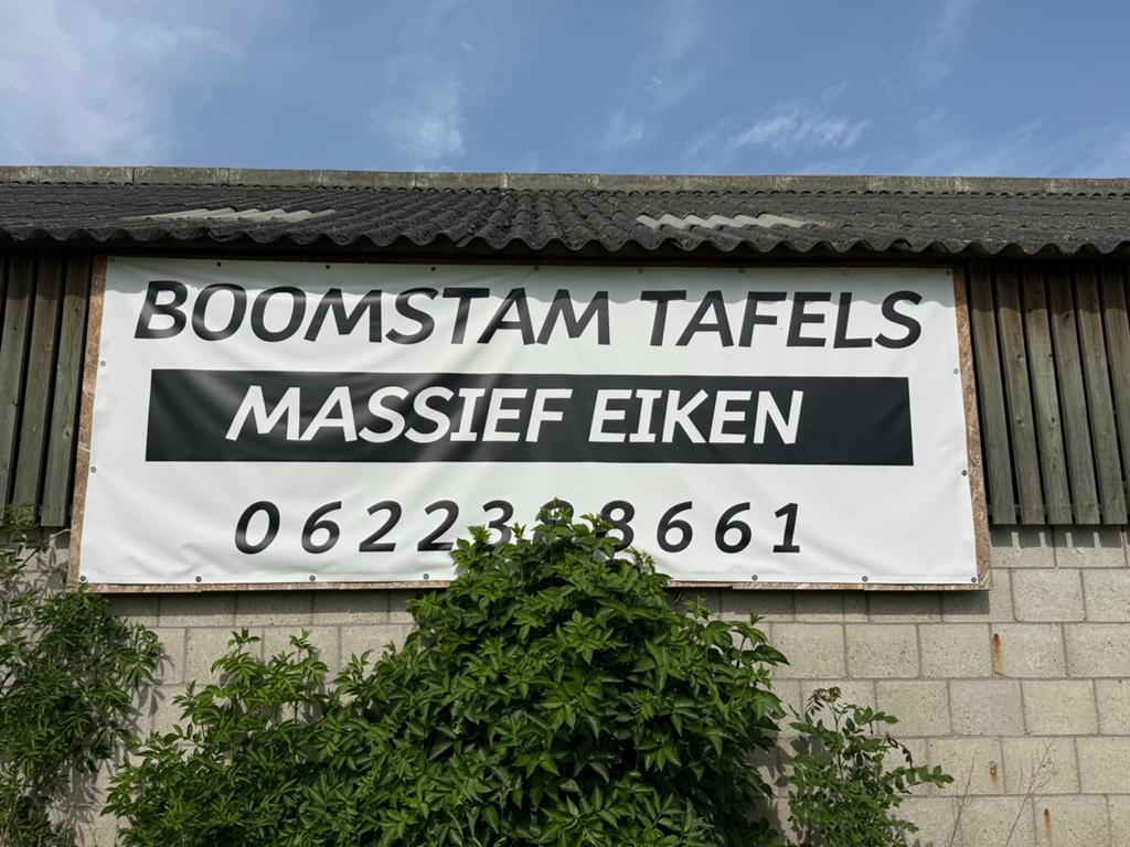 Massief eiken boomstamtafels - Kant en klaar of op maat, Huis en Inrichting, Tafels | Eettafels, Ophalen of Verzenden, Nieuw, Eikenhout
