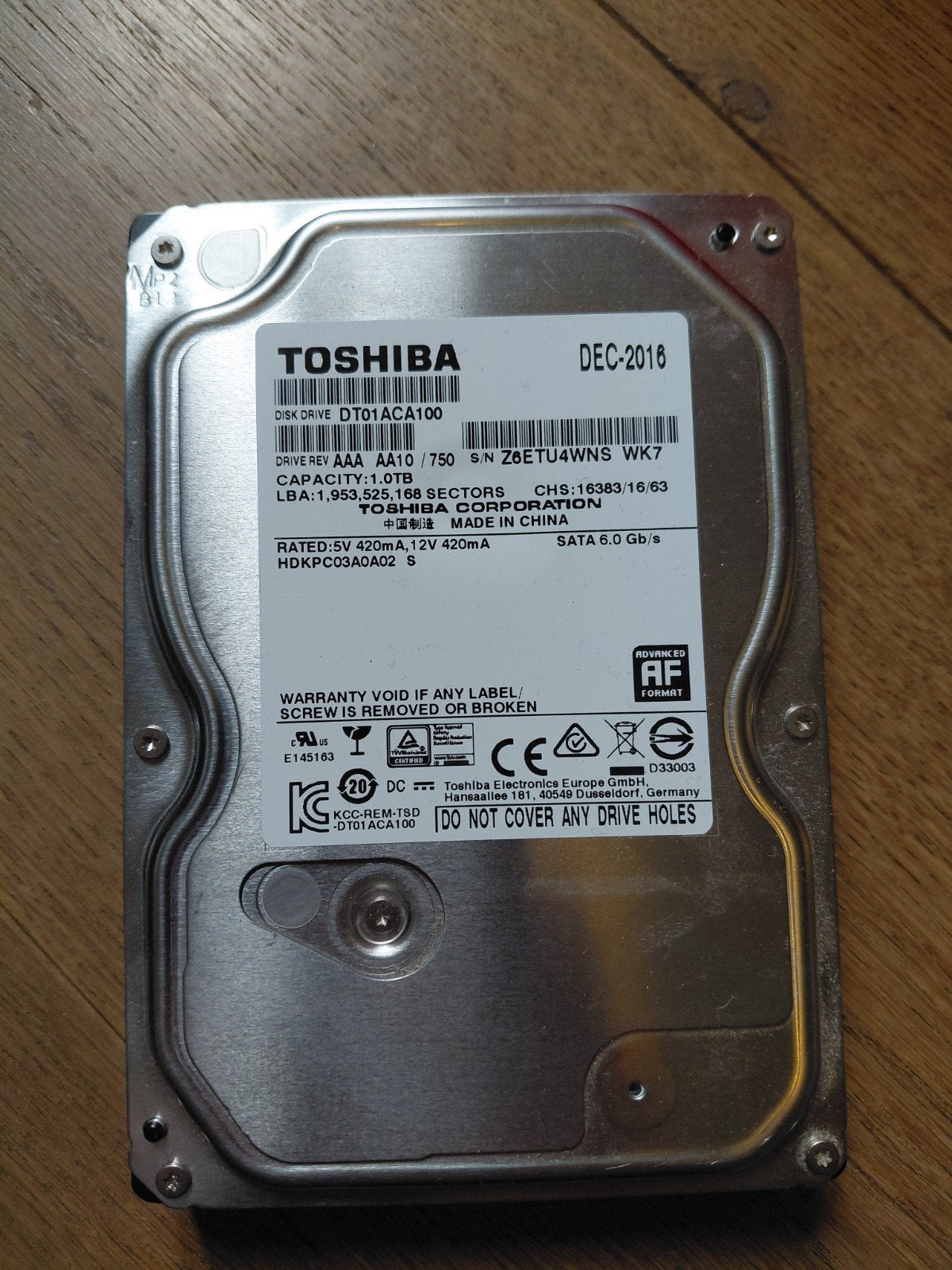 1TB HDD Toshiba, Computers en Software, Harde schijven, Intern, Toshiba, Ophalen of Verzenden, Zo goed als nieuw