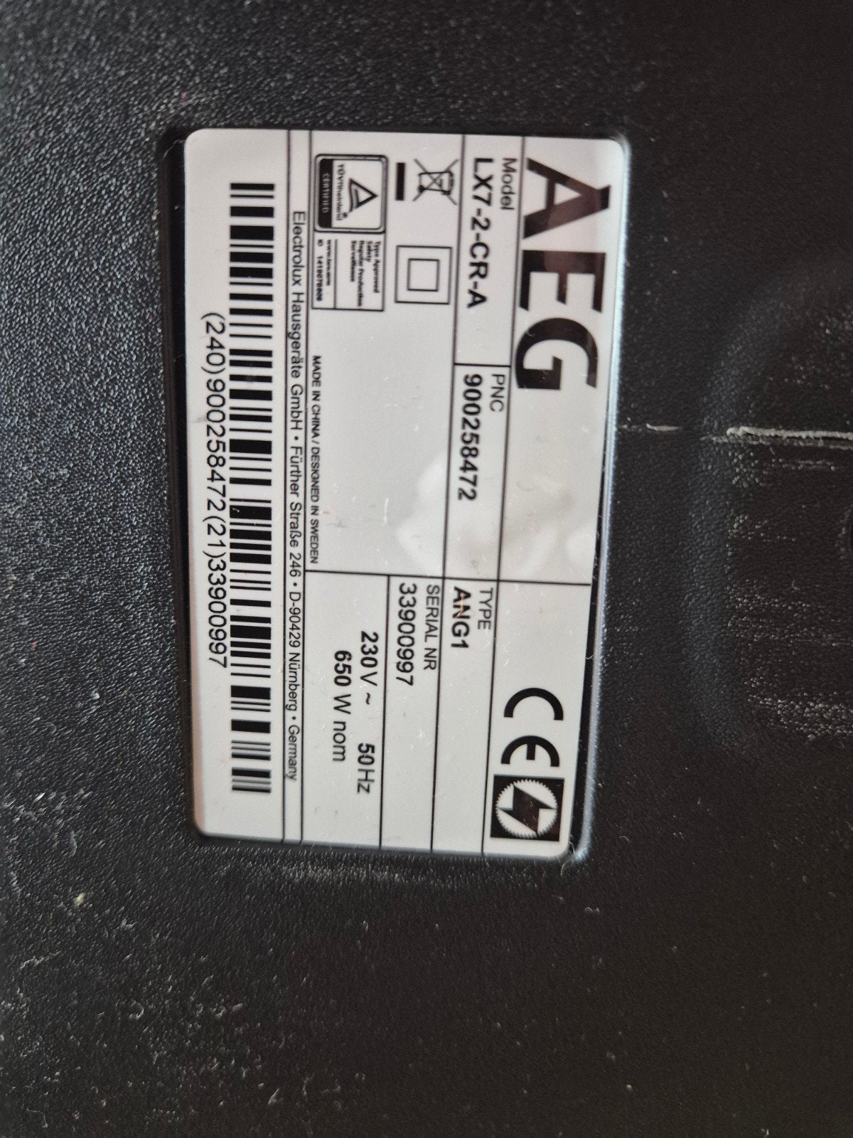 AEG LX7-2-CR-A Sledestofzuiger - Rood - 650W, Ophalen, Gebruikt, Sledestofzuiger, Minder dan 1200 watt