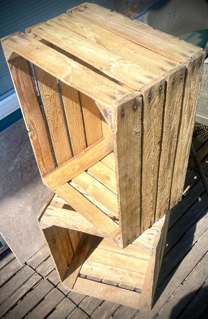 2 houten fruitkratten, Doe-het-zelf en Verbouw, Kratten en Dozen, Ophalen, Gebruikt, Minder dan 35 cm, Minder dan 50 cm
