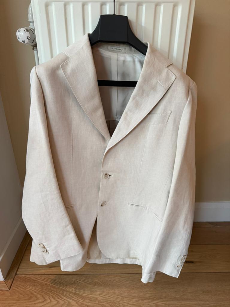 Suitsupply Beige Havana pak linnen, Ophalen of Verzenden, Zo goed als nieuw, Maat 56/58 (XL), Beige