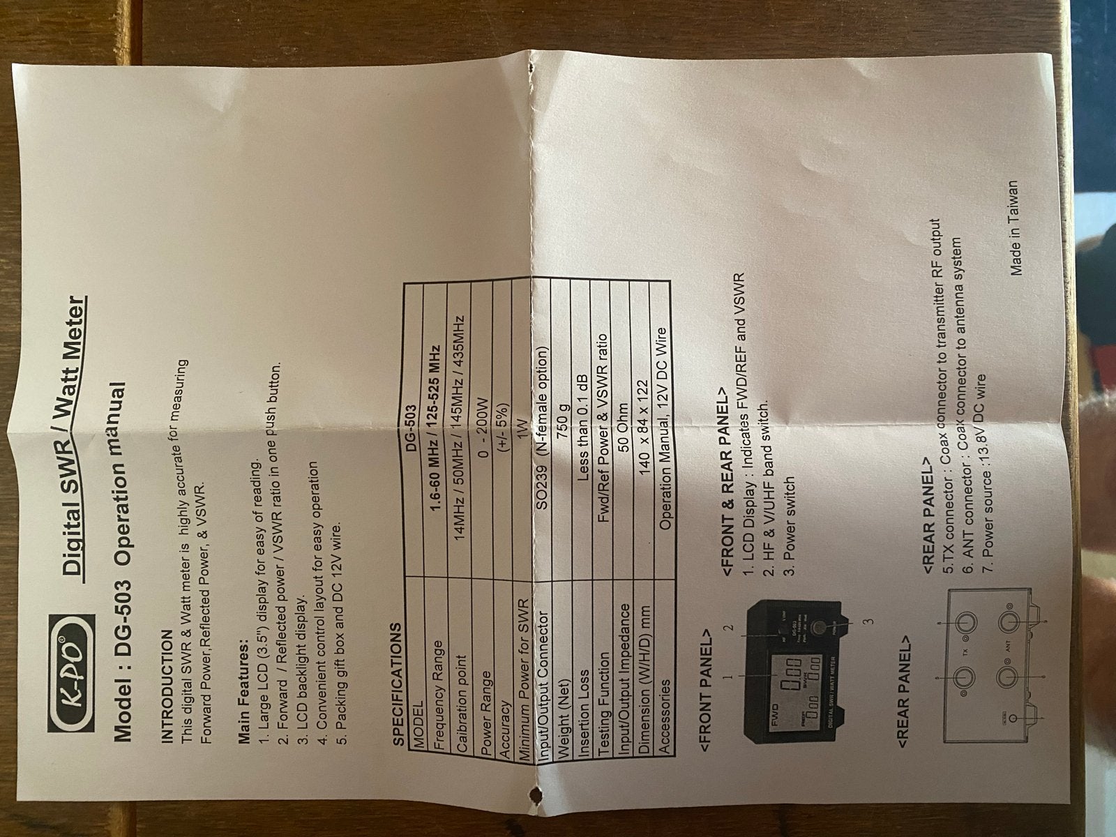 K-PO DG-503 Digitale SWR & Watt Meter, Ophalen of Verzenden, Zo goed als nieuw