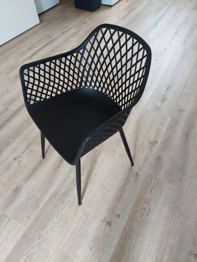 4 Moderne zwarte designstoel met rasterpatroon, Zwart, Ophalen of Verzenden, Zo goed als nieuw, Eén