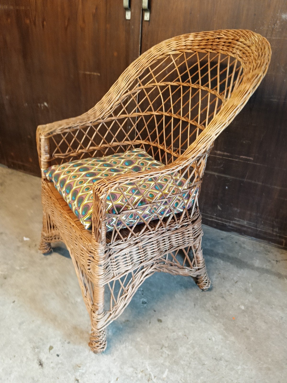 Rieten stoel incl kussen, Huis en Inrichting, Stoelen, Ophalen, Bruin, Eén