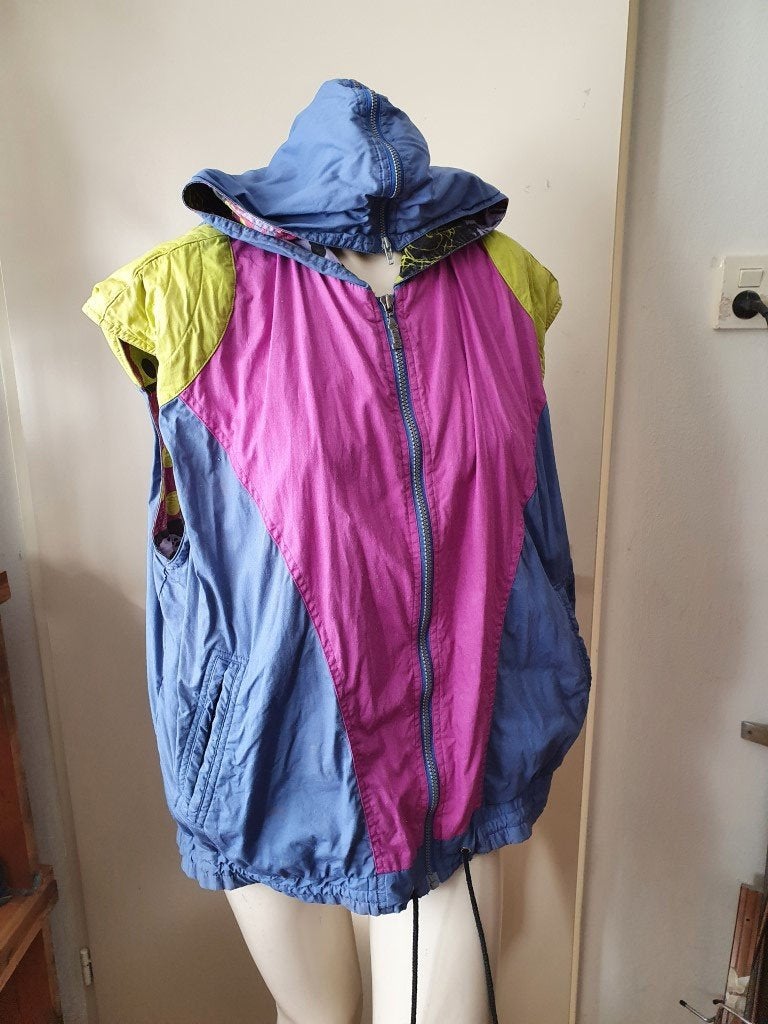 Vintage retro bodywarmer met capuchon, 100 % katoen, Ophalen of Verzenden, Gedragen