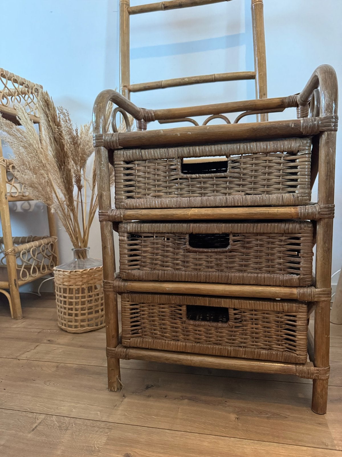 Rotan kastje met 3 laden - Donker bamboe, Ophalen, Gebruikt