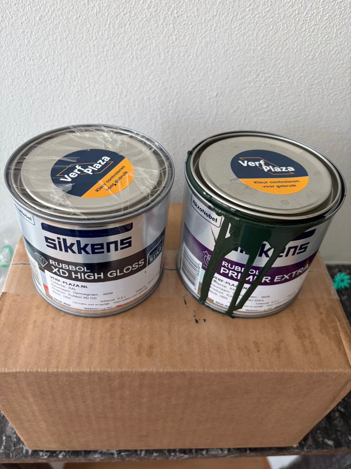 Sikkens hoogglans 6009 dennegroen primer en lak 0.5 liter, Doe-het-zelf en Verbouw, Verf, Beits en Lak, Ophalen of Verzenden, Zo goed als nieuw