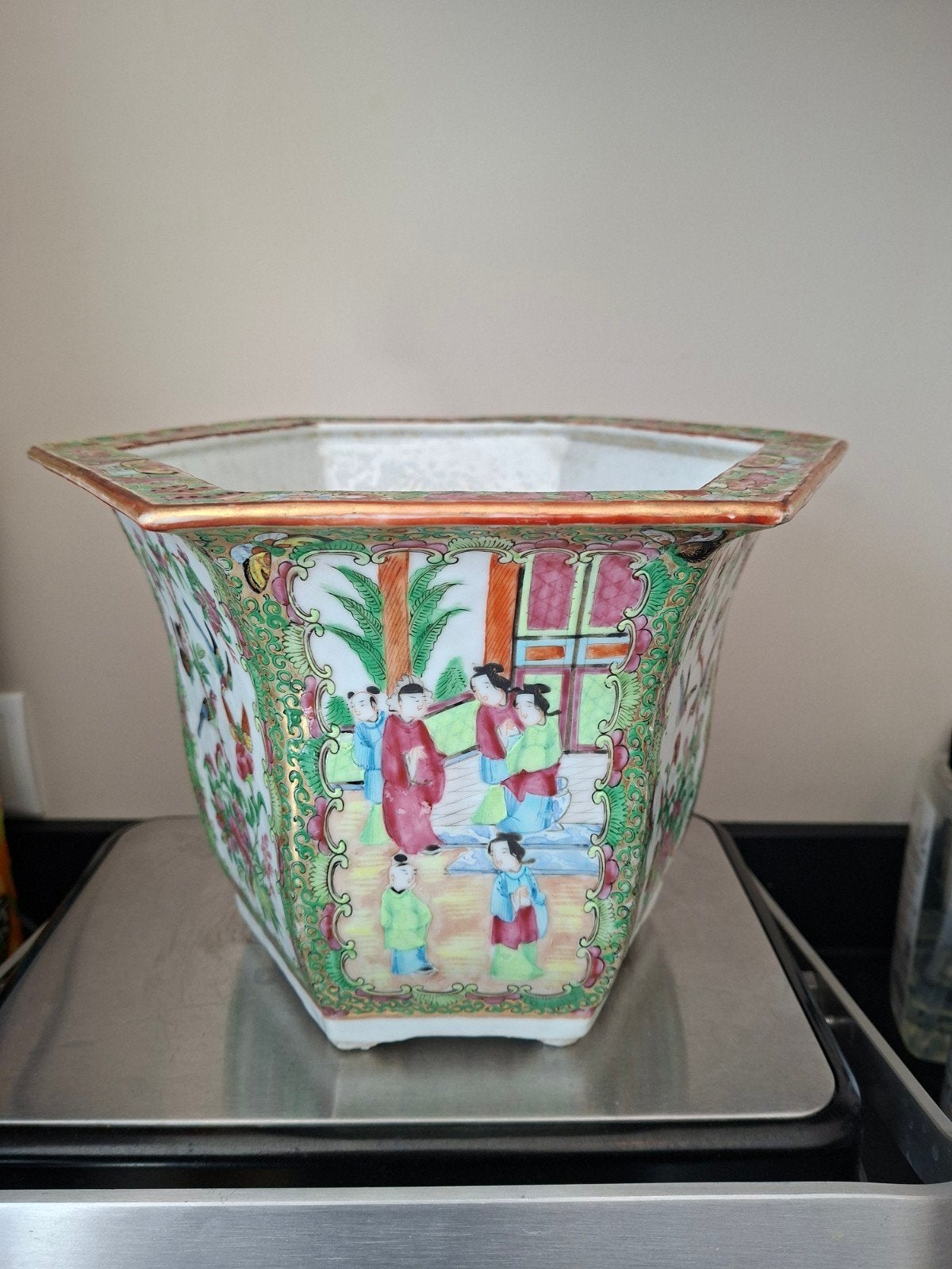 Antieke Canton Hexagon Chinees porselein Jardinière, Familie, Ophalen of Verzenden