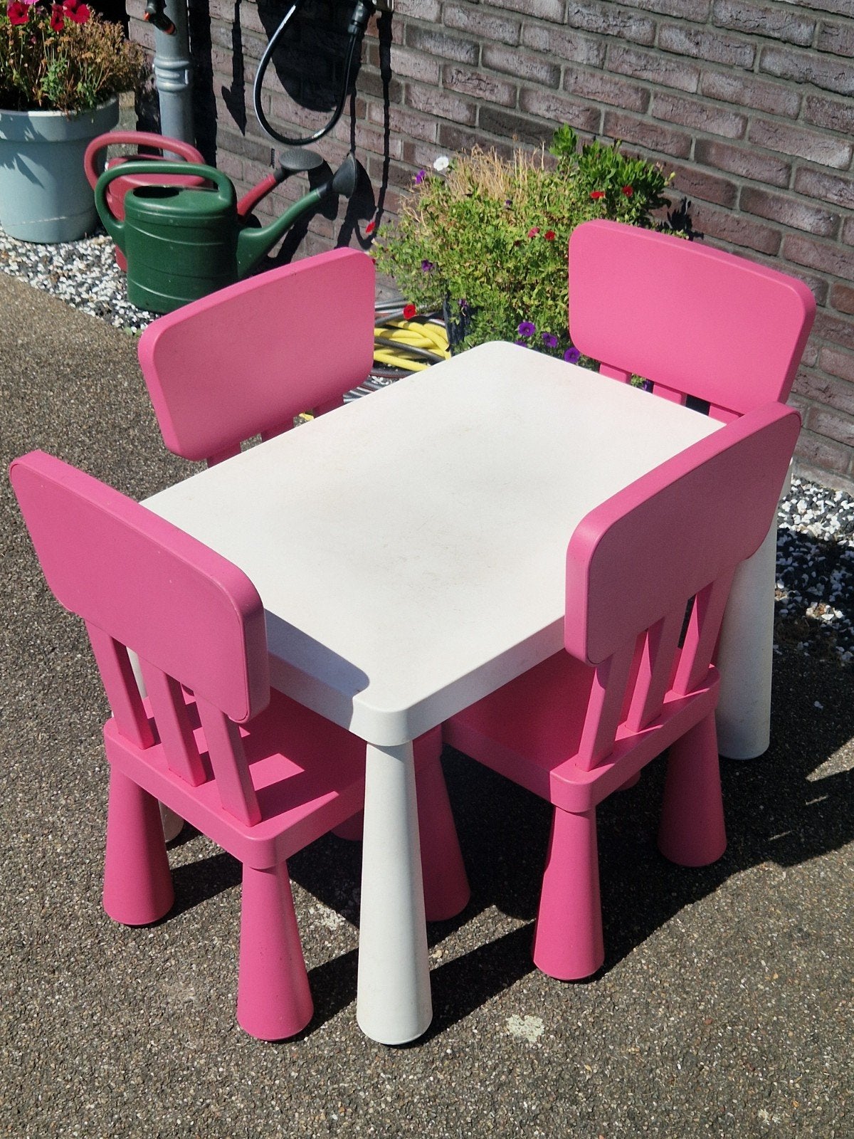 Mammut kinderzitje set: tafel met 4 stoelen roze/wit, Ophalen, Gebruikt, Tafel(s) en Stoel(en)
