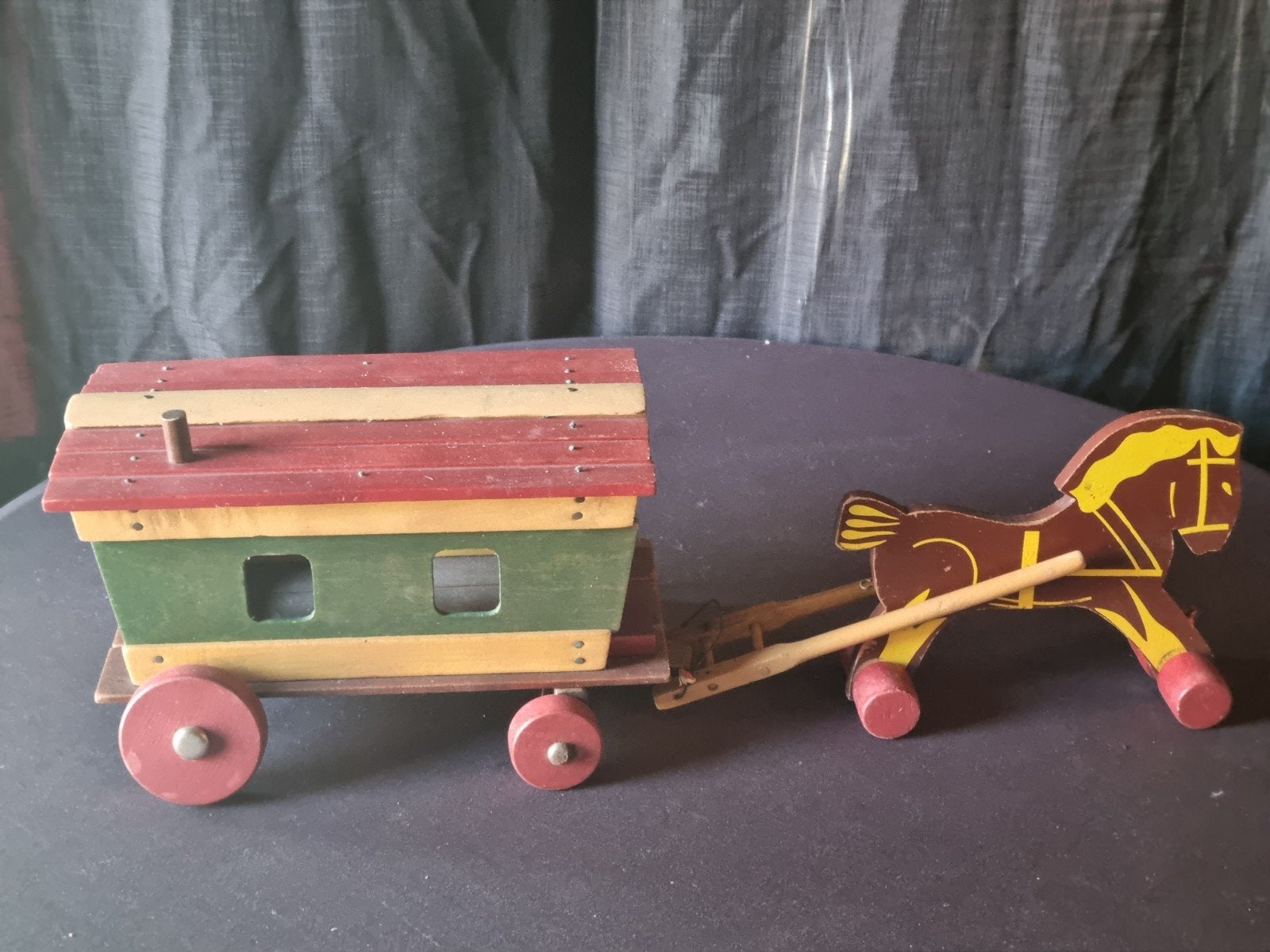Antiek houten paard met wagen - Oud Speelgoed, Ophalen of Verzenden