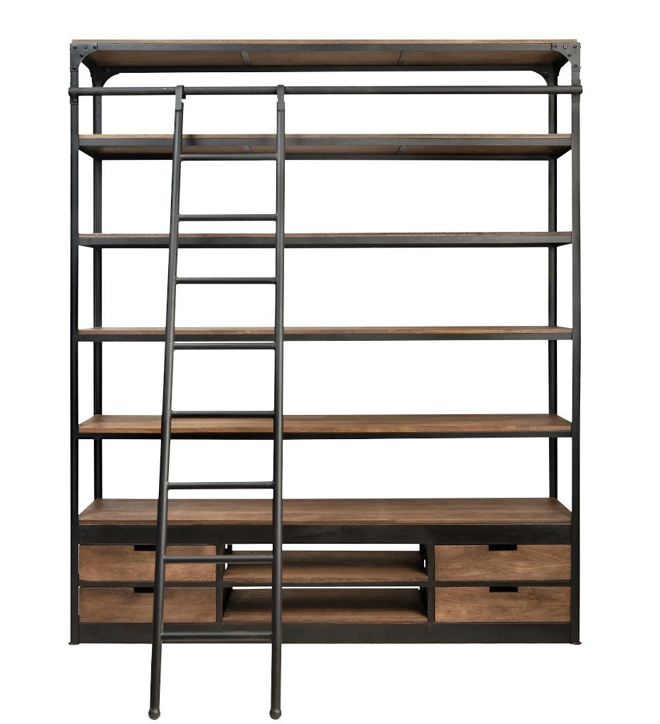 Rootsmann industriële boekenkast met ladder, Huis en Inrichting, Kasten | Boekenkasten, Met plank(en), 200 cm of meer, 150 tot 200 cm