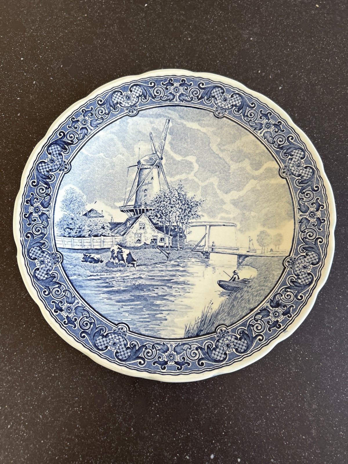 Delfts Blauw Wandbord - Molenlandschap, Ophalen