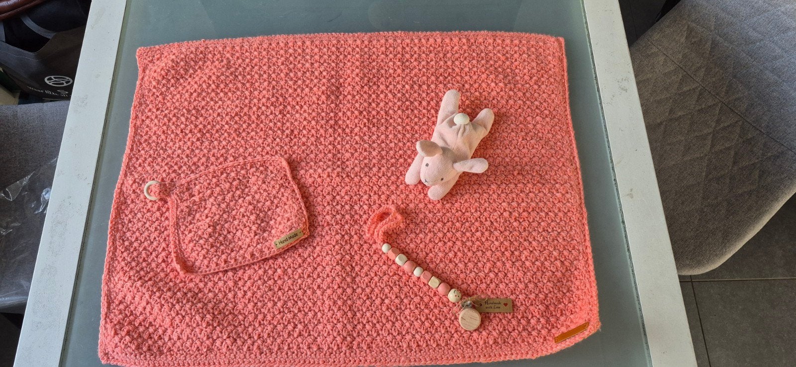Handgehaakt babydekentje zalmroze, Nieuw, Roze, Handgemaakt, Deken