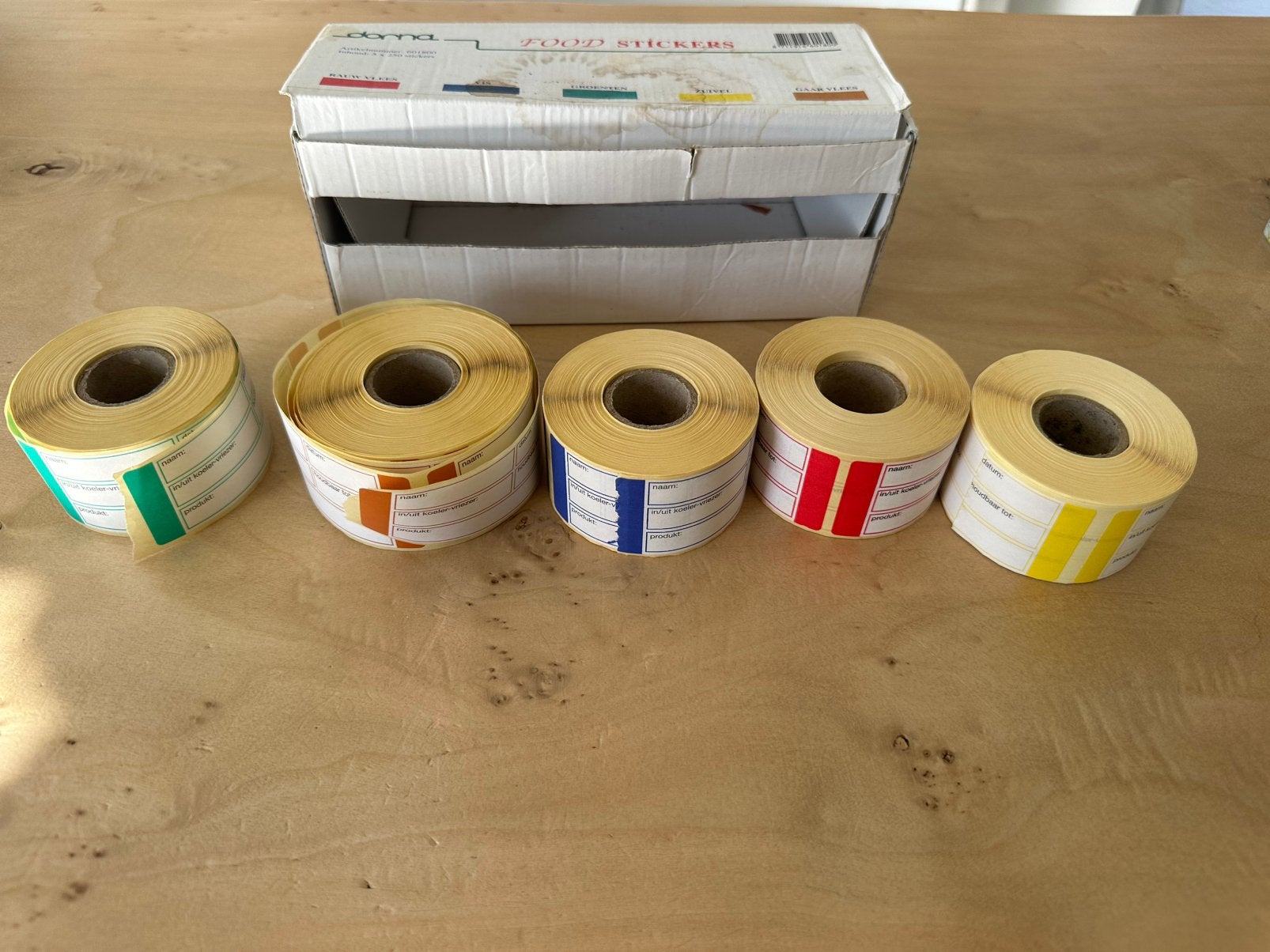 Dorna HACCP Food Stickers / Coderingsstickers dispenser, Ophalen of Verzenden, Zo goed als nieuw