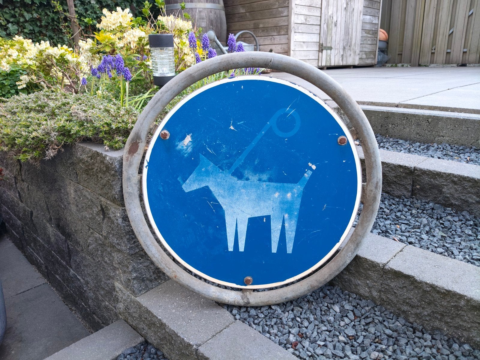 oud verkeersbord, honden aan de lijn, brocante bord, Ophalen of Verzenden