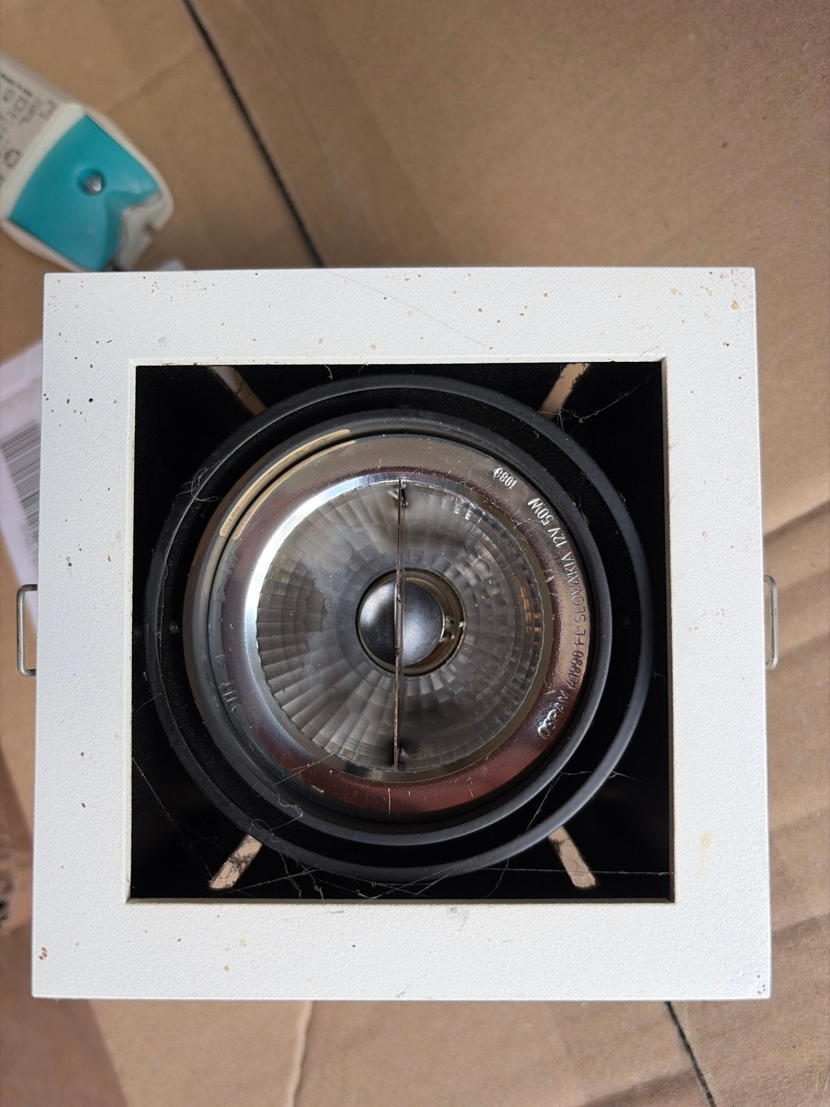 Witte inbouwspot 12V 50W 12 x 12 cm, Ophalen, Halogeen, Gebruikt, Metaal