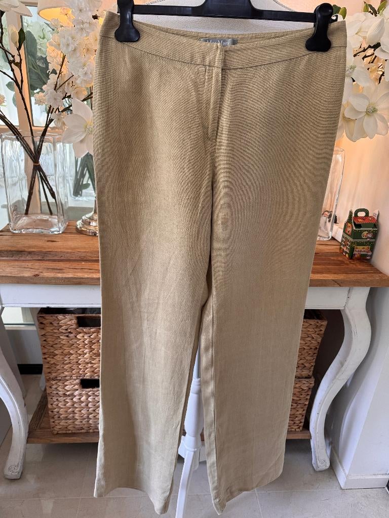 Lange Zand-Beige linnen broek Max Mara 40/M, lang, wijd, Maat 38/40 (M), Verzenden, Beige, Max Mara