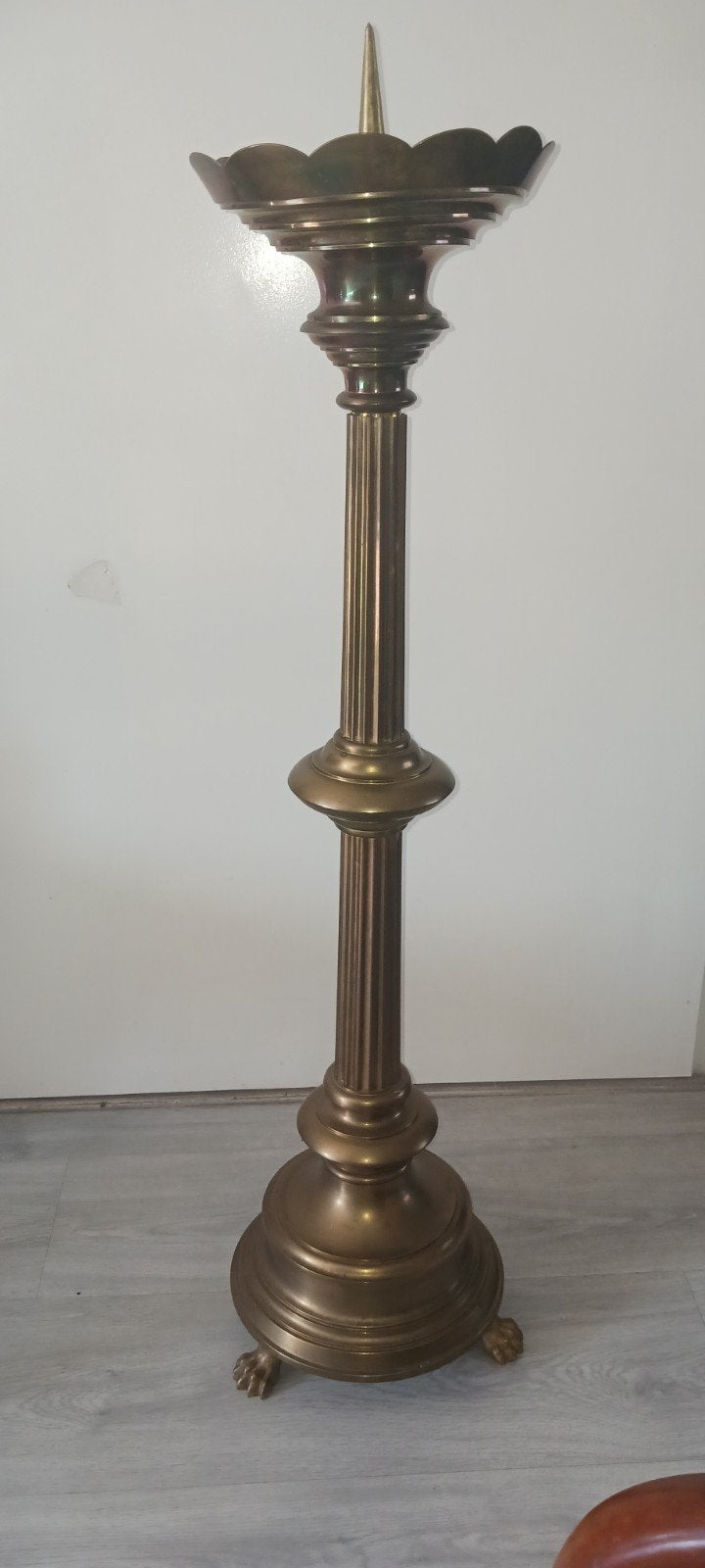 Antieke koperen kandelaar op voet 98cm, Antiek en Kunst, Ophalen of Verzenden, Koper of Brons