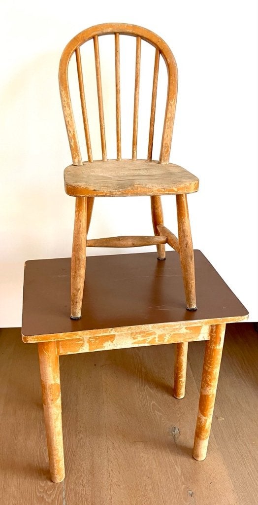 Vintage jaren 50 kinderstoeltje + tafeltje, Ophalen, Gebruikt, Stoel(en)