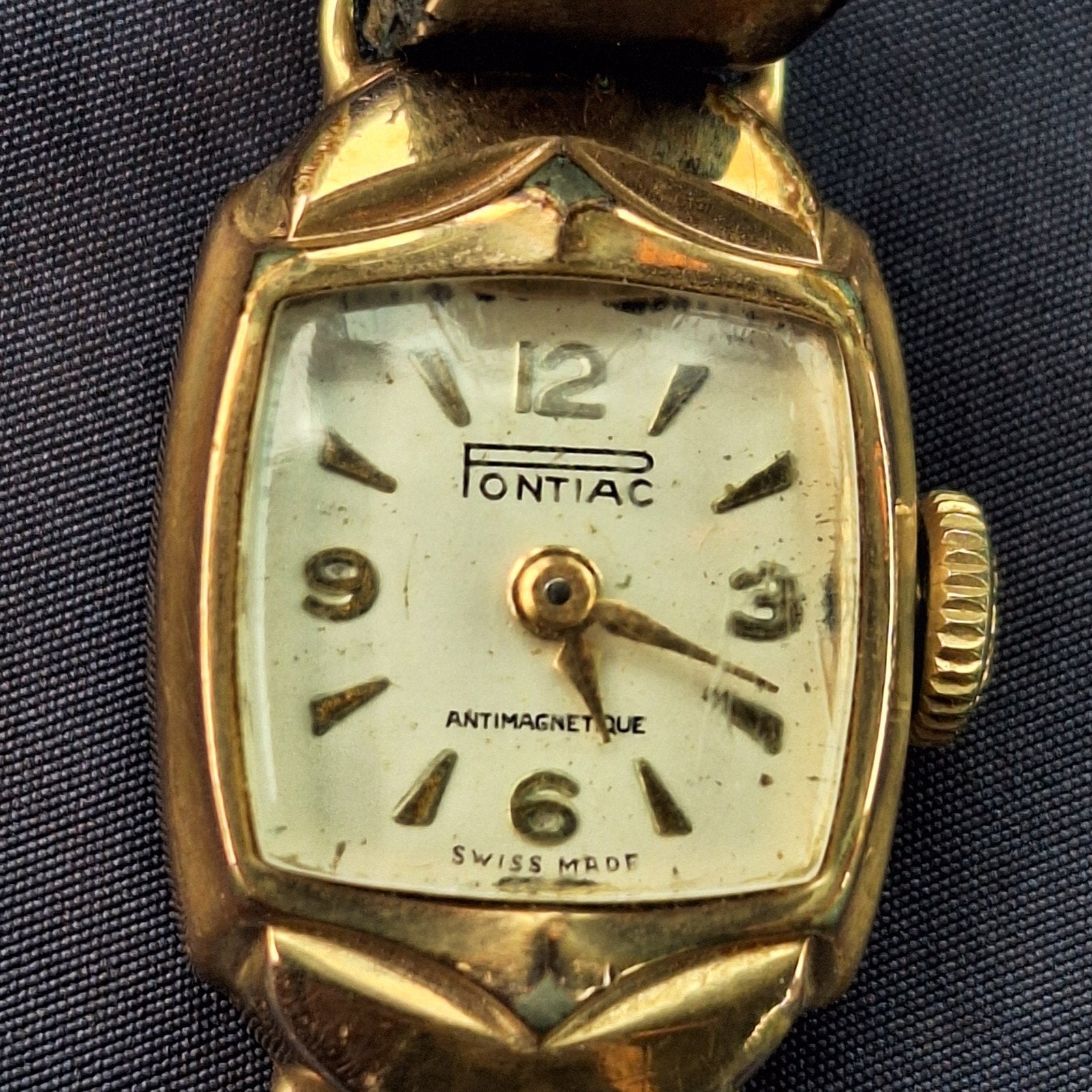 Pontiac Swiss made vintage horloge, Overige merken, Staal, Gebruikt, Polshorloge