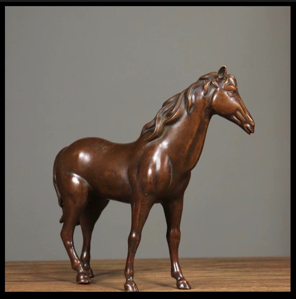 Koperen paardenbeeld – figuratieve sculptuur – 18,5 cm, Ophalen of Verzenden, Beeld, Bruin