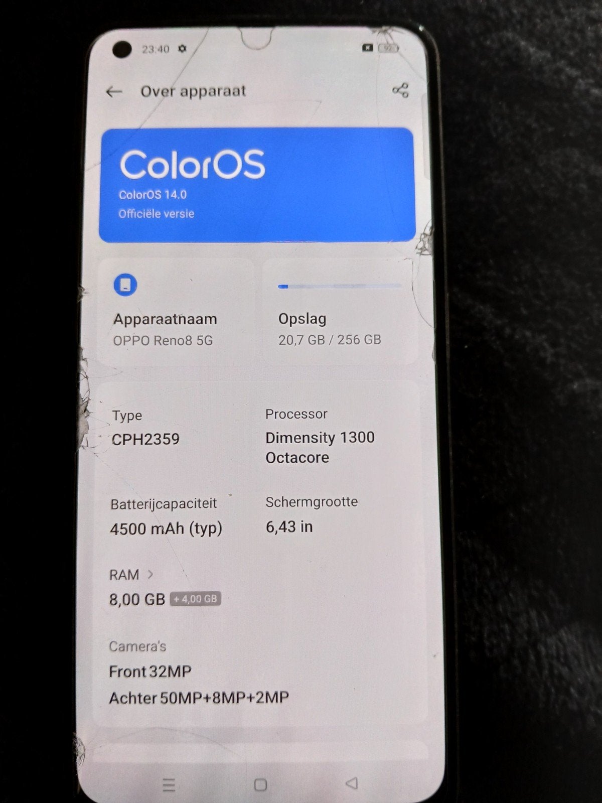 Oppo reno 8 is gebruikt maar werk goed €60, Ophalen of Verzenden, Gebruikt