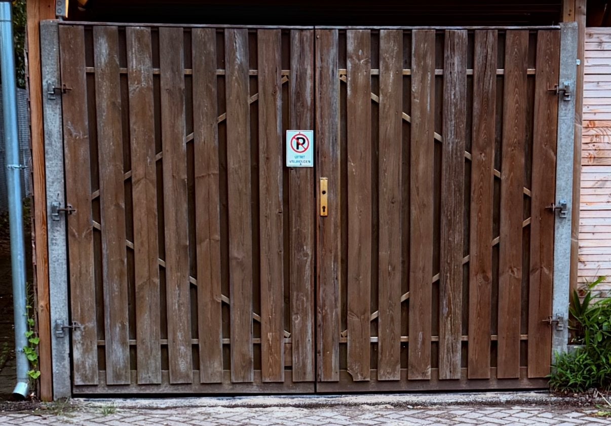 Houten tuinpoort met scharnieren, Tuin en Terras, Ophalen, Met poort, Gebruikt, Tuinhek