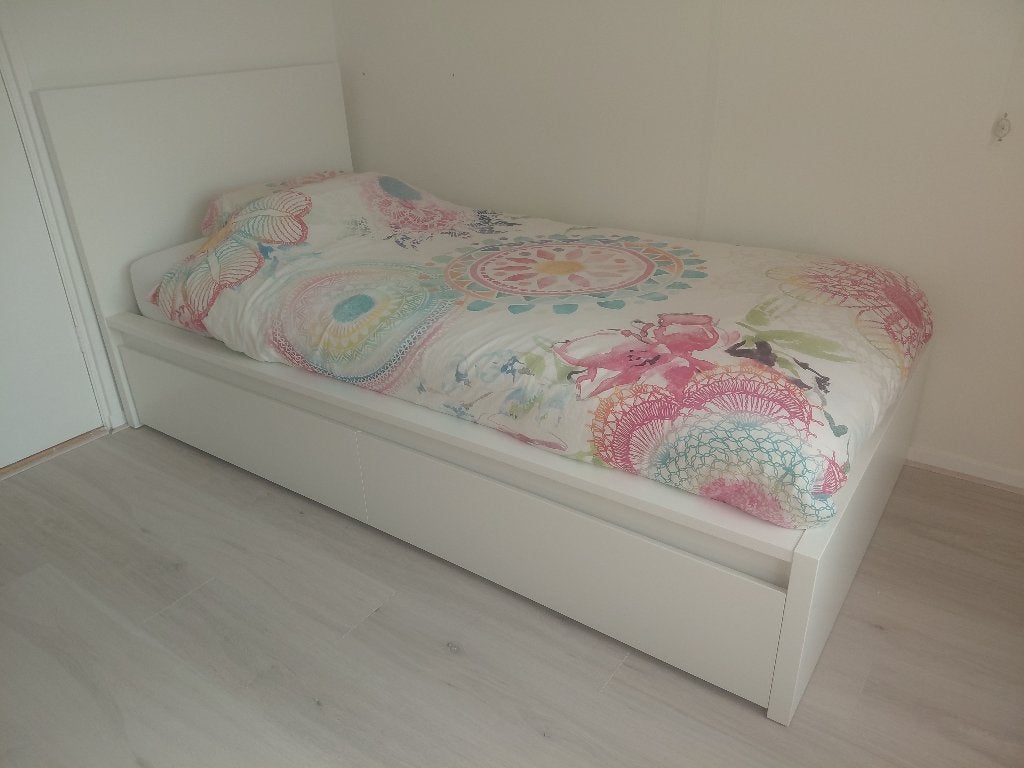 IKEA Malm bed 90 x 200, inclusief Lönset lattenbodem, Ophalen, 90 cm, Eenpersoons, Wit