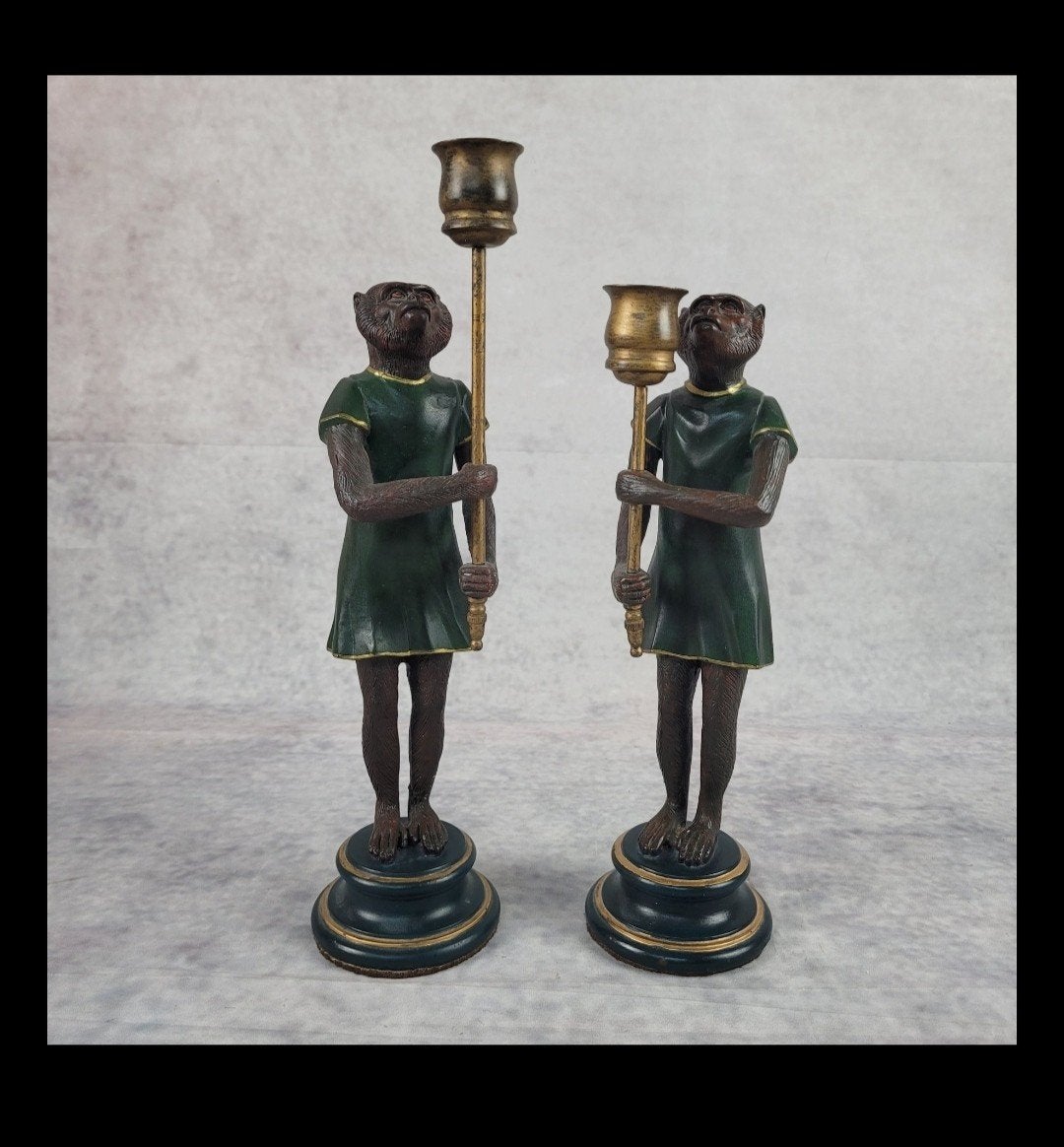 Apen sculpturen - kandelaars - brons - Uniek!!, Ophalen of Verzenden