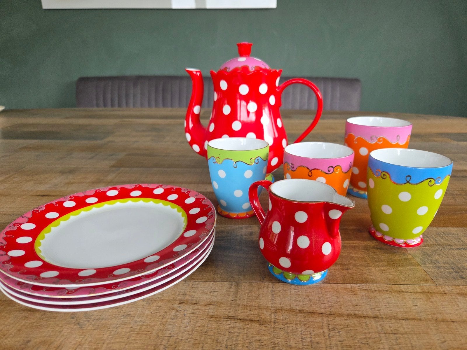 Oilily theeservies met theepot, melkkannetje, kopjes en bord, Ophalen of Verzenden