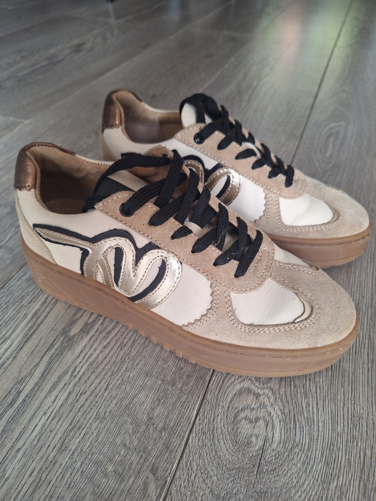 Manfield Leren Sneakers Dames Maat 38, Manfield, Ophalen of Verzenden, Zo goed als nieuw, Sneakers of Gympen