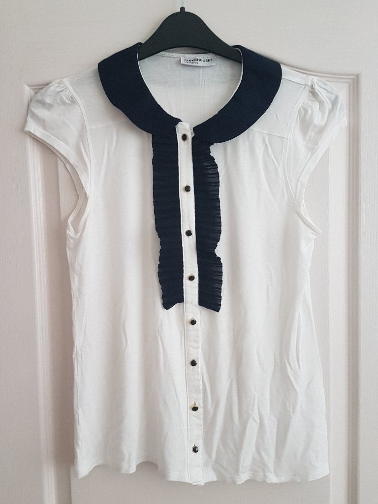 Wit met zwarte dames top / shirt maat 38/40 M Clockhouse, Kleding | Dames, Maat 38/40 (M), Wit, Ophalen of Verzenden, Zo goed als nieuw