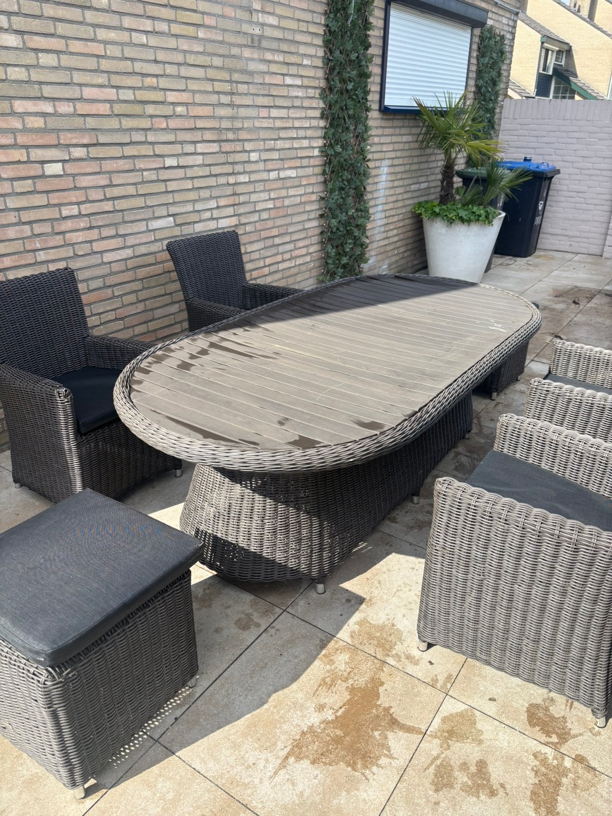 Zware eet tuinset met 2 hockers merk Life, Tuin en Terras, Ophalen, Gebruikt, Rotan, 6 zitplaatsen