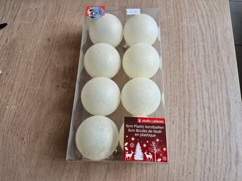 8 stuks crèmekleurige kerstballen 6cm h, Evora, Onbekend, Nieuw, Ophalen of Verzenden