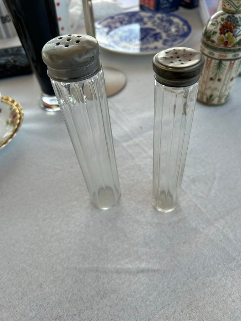 Antiek glazen peper- en zoutstel, Ophalen of Verzenden