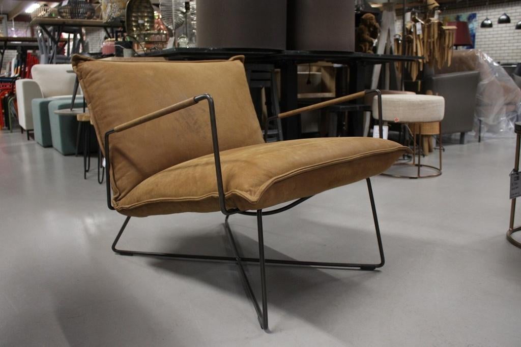 2 x luxe fauteuil EARL Jess design metaal leer armleuningen, Huis en Inrichting, Fauteuils, Ophalen, 75 tot 100 cm, Zo goed als nieuw