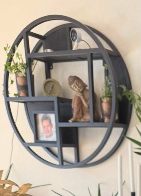 Ronde mango wandrek met zwart metaal., Huis en Inrichting, Woonaccessoires | Wandplanken en Boekenplanken, Ophalen, Gebruikt