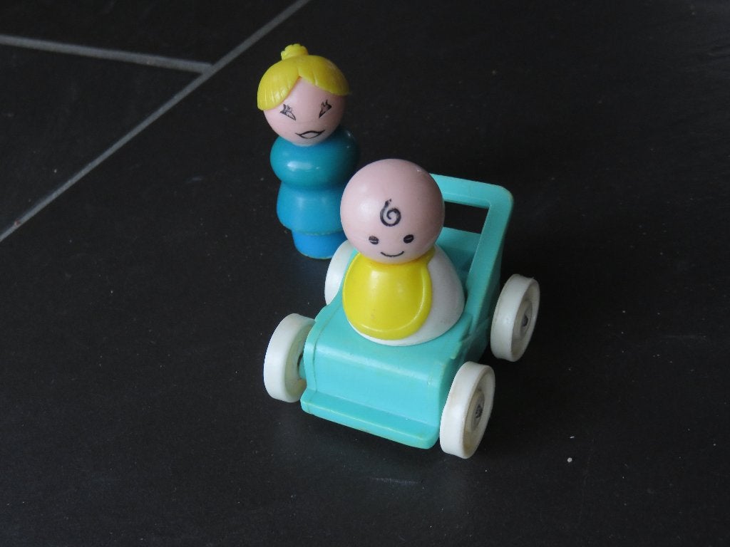 Fisher price moeder met kind in wagen, vintage, Ophalen of Verzenden, Gebruikt, Speelset