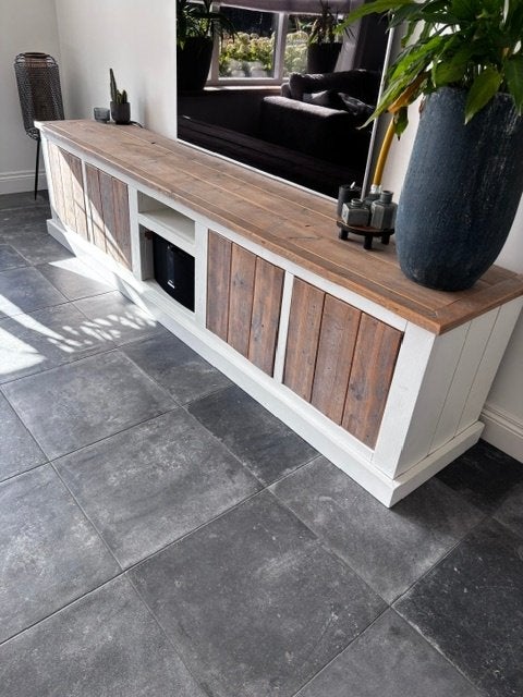 TV dressoir steigerhout., Ophalen, Massief steigerplank, Zo goed als nieuw, Minder dan 100 cm