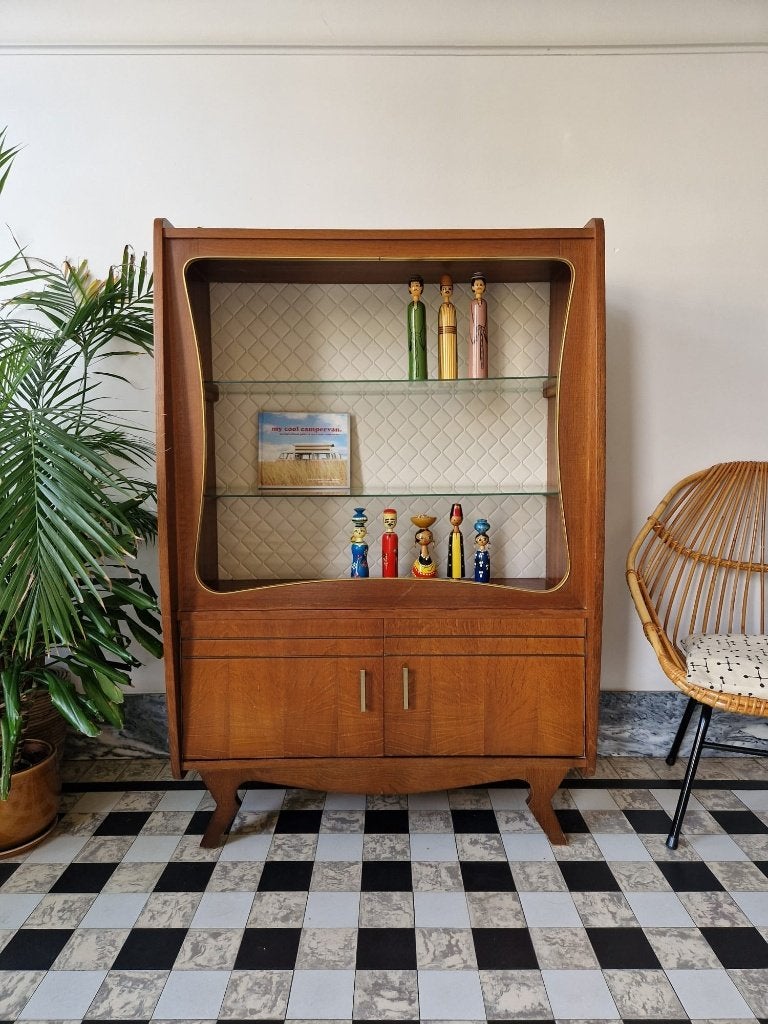 Vintage midcentury vitrinekast | kast sixties | retro, Huis en Inrichting, Ophalen, Met plank(en), Gebruikt, Glas