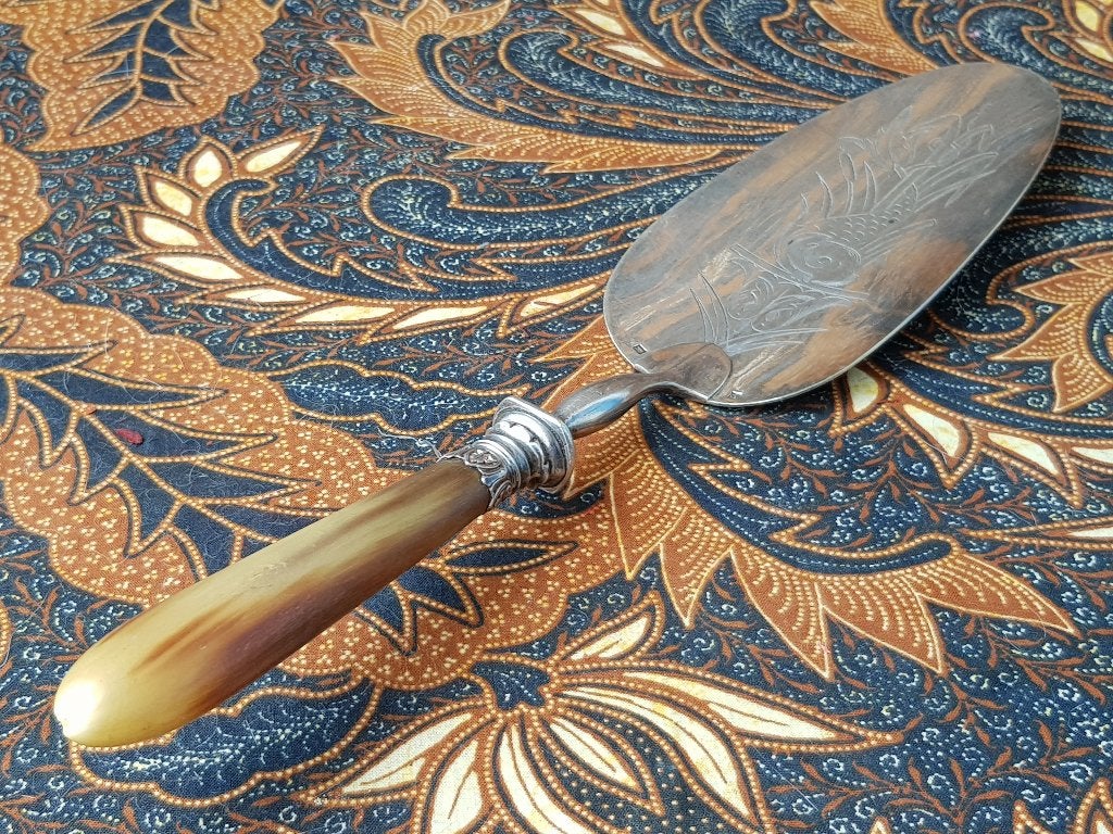 Mooie antieke Engelse schep van been en silverplate 29,8 cm., Antiek en Kunst, Ophalen of Verzenden