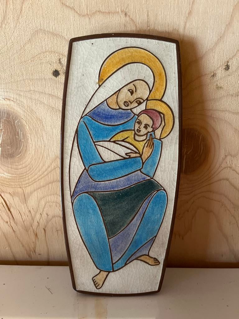 Vintage Maria met Kind tegel - Religieuze kunst, Antiek en Kunst, Ophalen of Verzenden