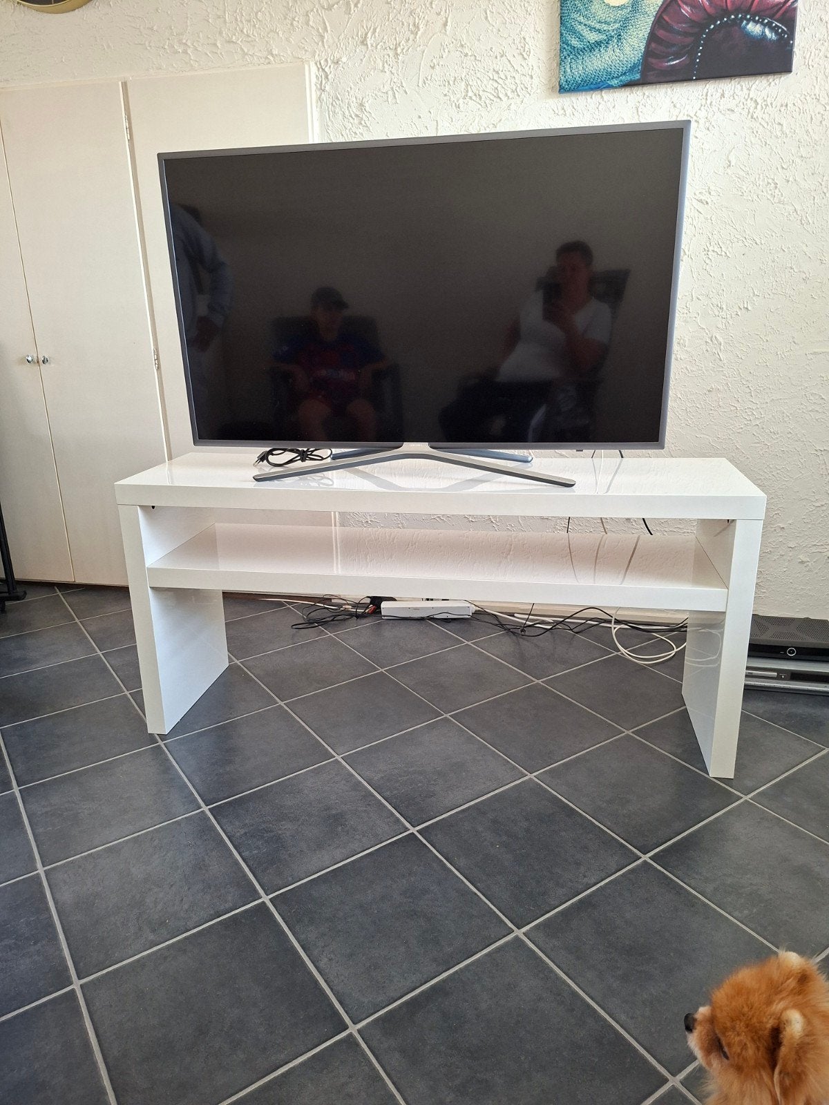 Witte hoogglans tv-meubel / dressoir, Ophalen, Overige materialen, 100 tot 150 cm, Zo goed als nieuw