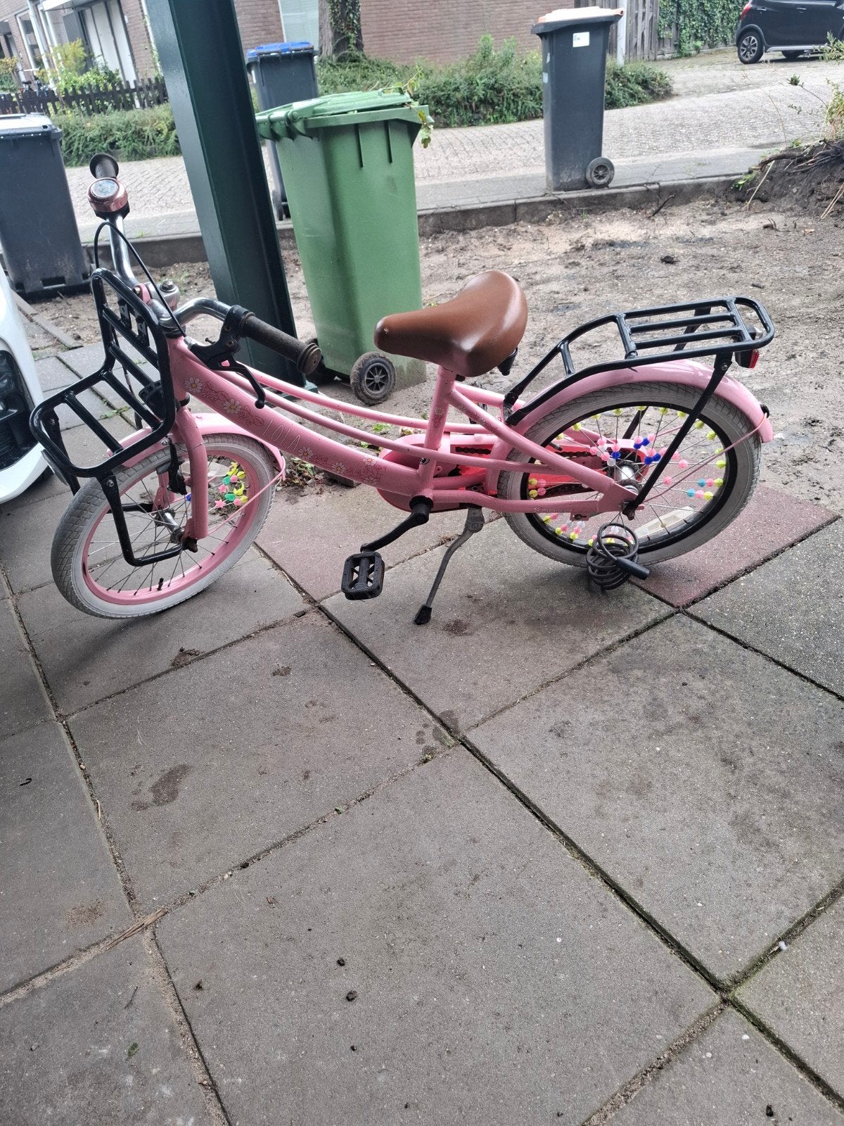 Roze kinderfiets Lola 18 inch met voordrager en bagagedrager, Fietsen en Brommers, Ophalen, Velgrem, Lola, 16 tot 20 inch