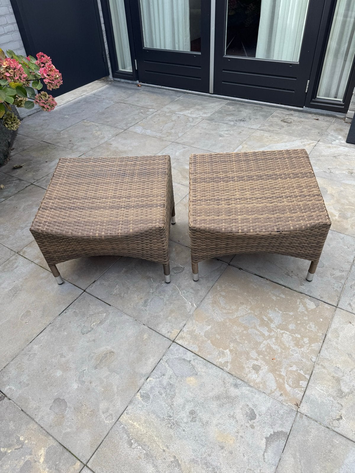 2x Wicker Hocker/Voetenbankje - Bruin, Tuin en Terras, Gebruikt, Hocker, Loungeset, Wicker