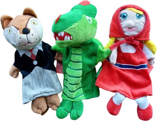 Efteling sprookjesboom rood kapje , draak en wolf handpoppen, Verzamelen, Verzenden