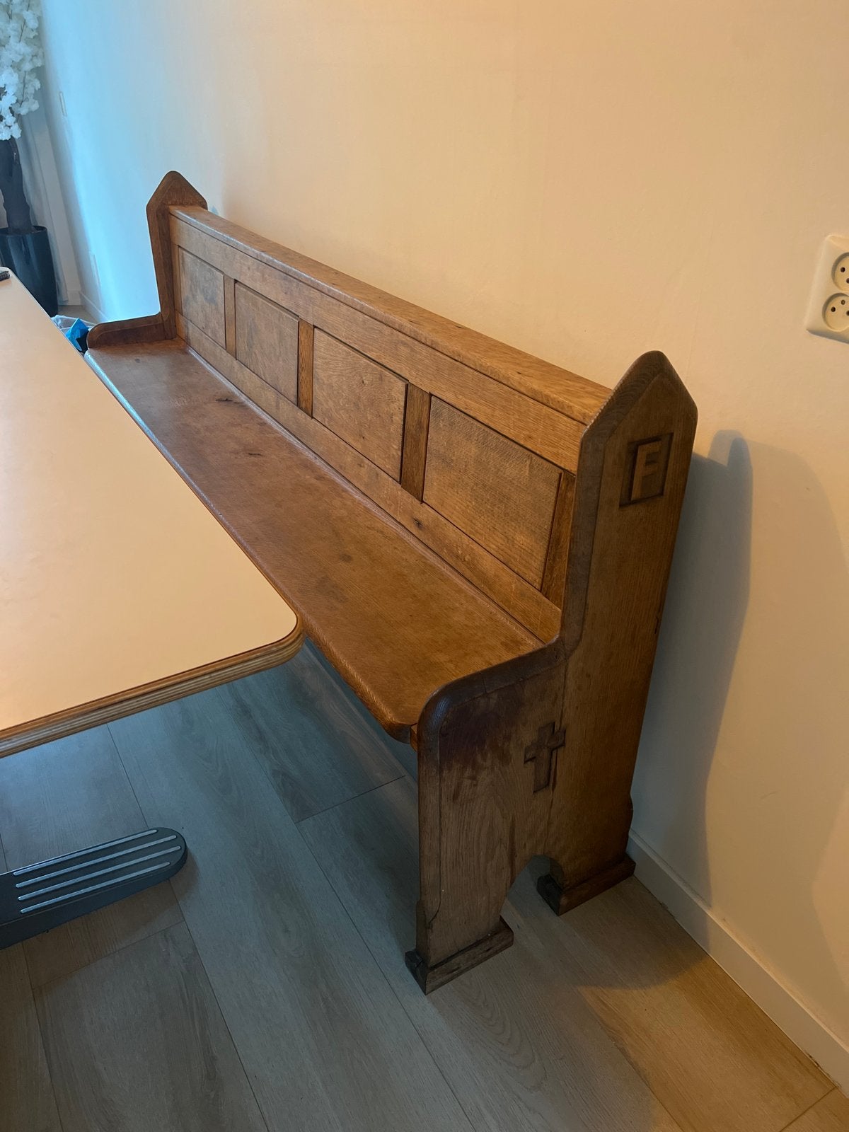 Antieke kerkbank - Massief eikenhout geloogd 200 cm, Ophalen of Verzenden