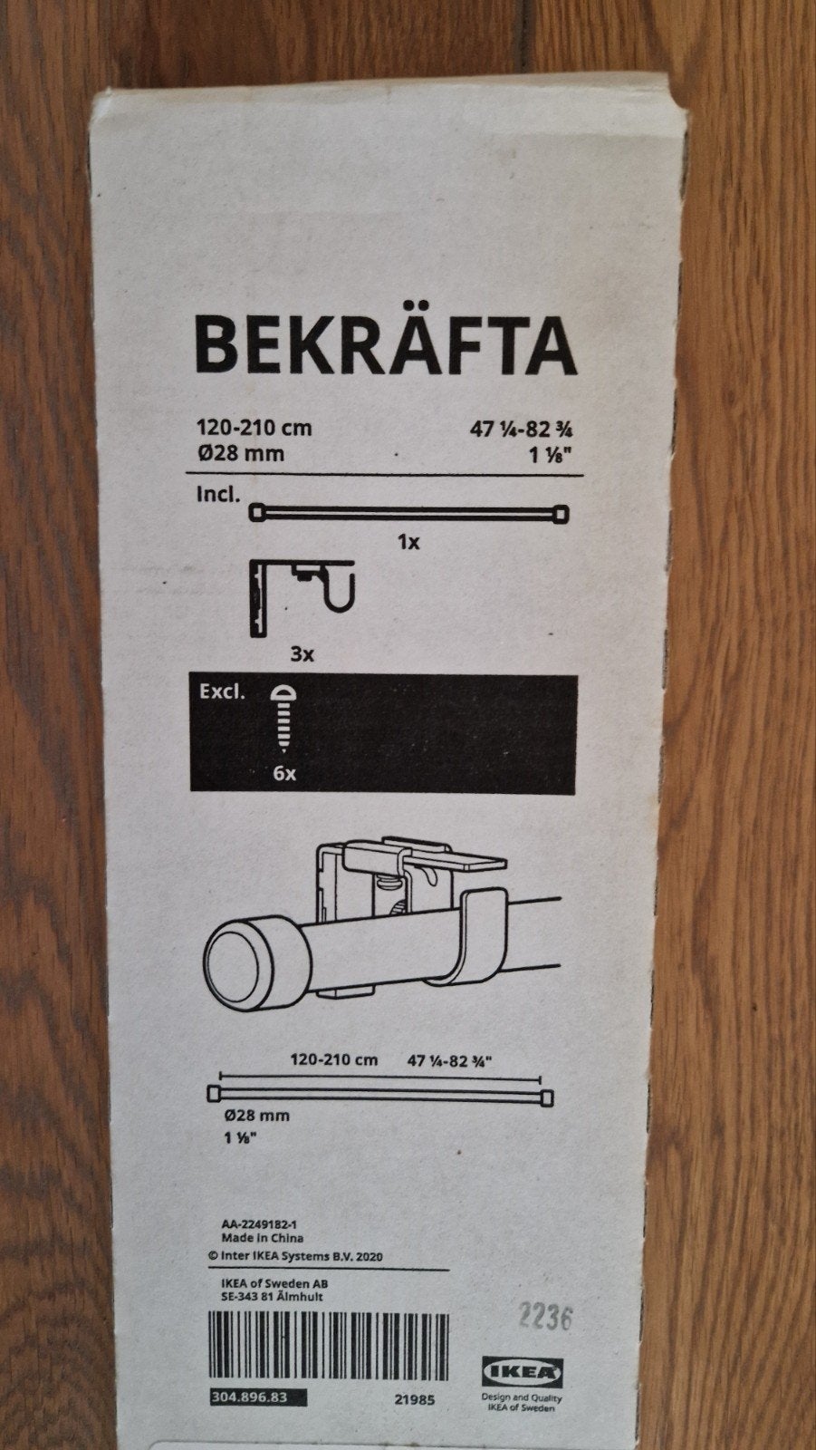 IKEA BEKRÄFTA Gordijnroedeset Zwart 120-210 cm Ø28 mm, IKEA, Ophalen, Nieuw, Zwart